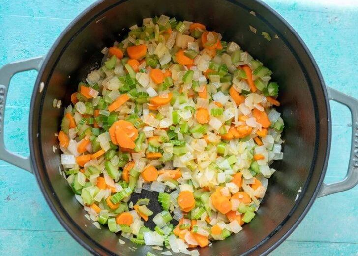 sauteed carrots, onions, celery, and garlic in a dutch oven