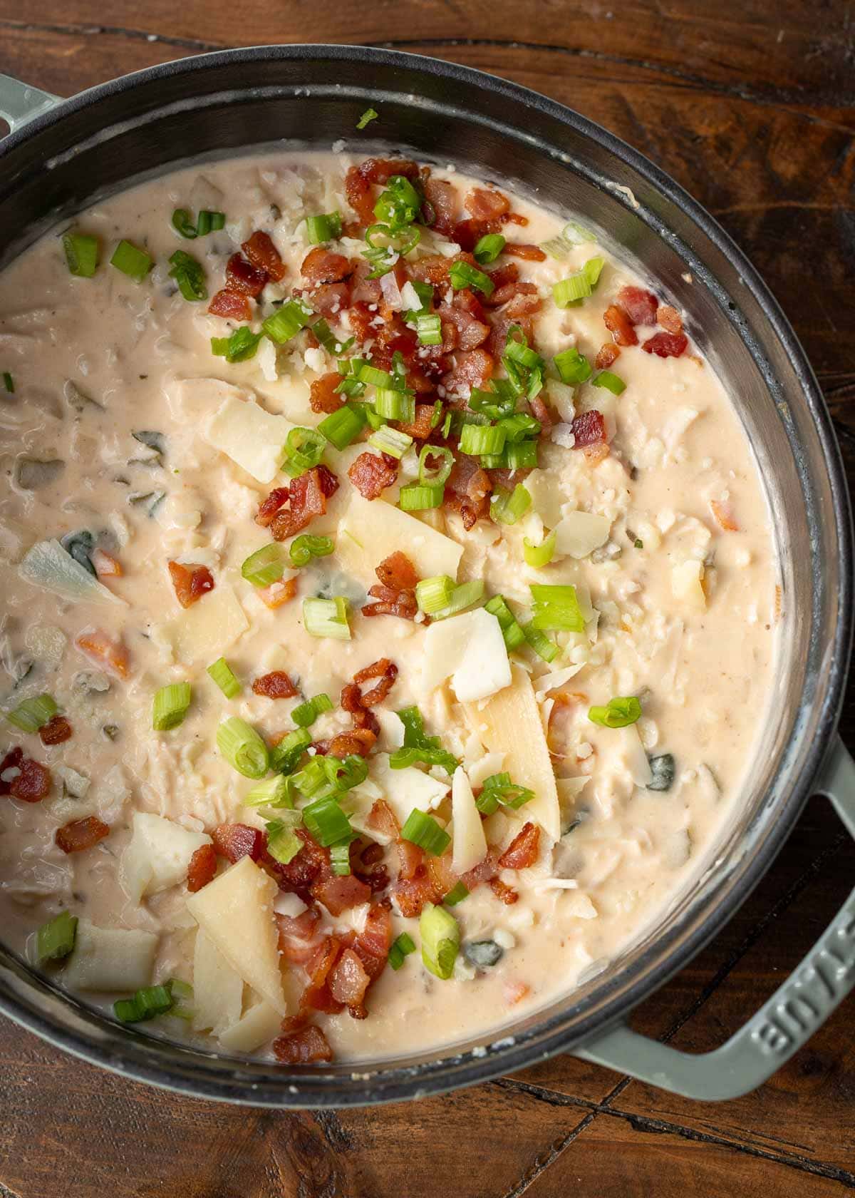 crack chicken soup with bacon and green onions