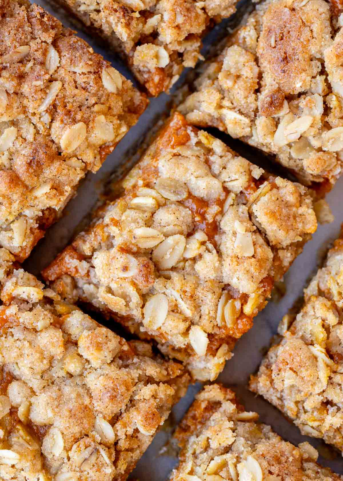 pumpkin crumble bars sliced into squares