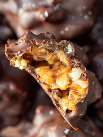inside view of gooey caramel turtle candy