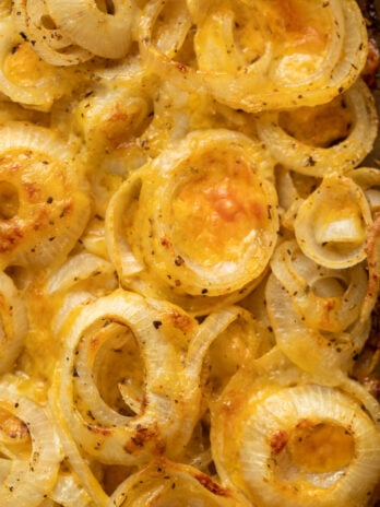 Cheesy tennessee onions baked in a pan