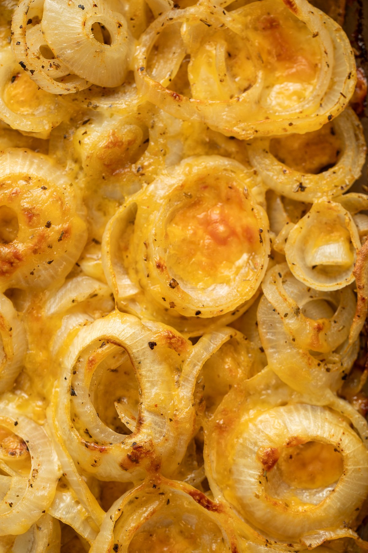 Cheesy tennessee onions baked in a pan