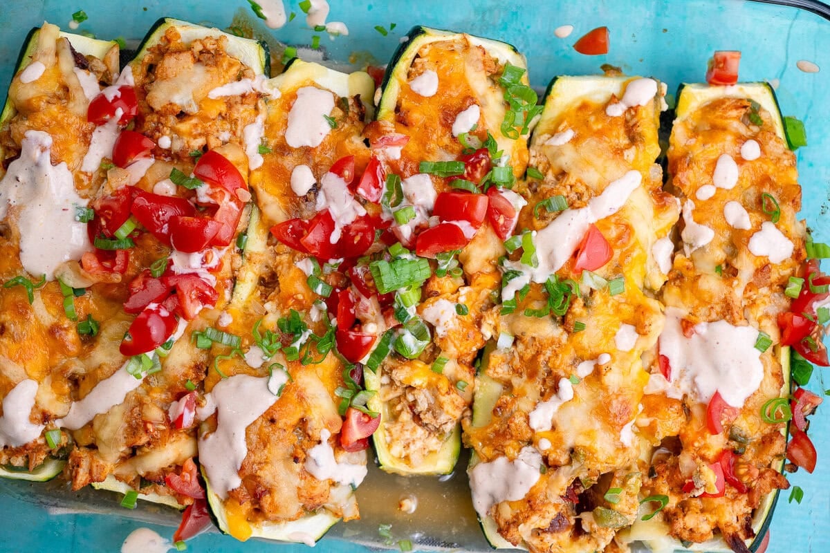 six zucchini boats filled with chipotle chicken recipe