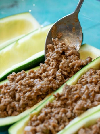 cheeseburger ground beef filling stuffed zucchini