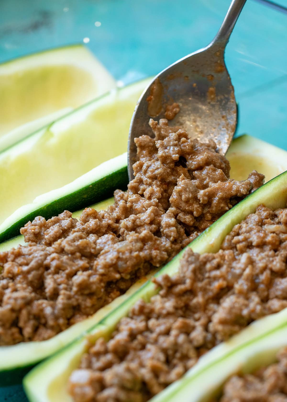 cheeseburger ground beef filling stuffed zucchini