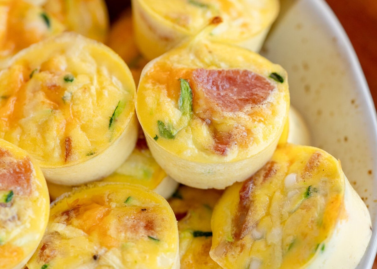 closeup of cheesy zucchini egg bites for meal prep breakfast