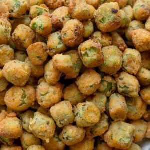 Crispy crunchy southern fried okra in a platter