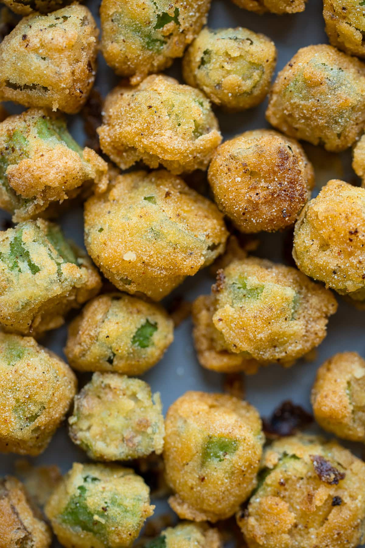 closeup of super crunchy fried okra recipe