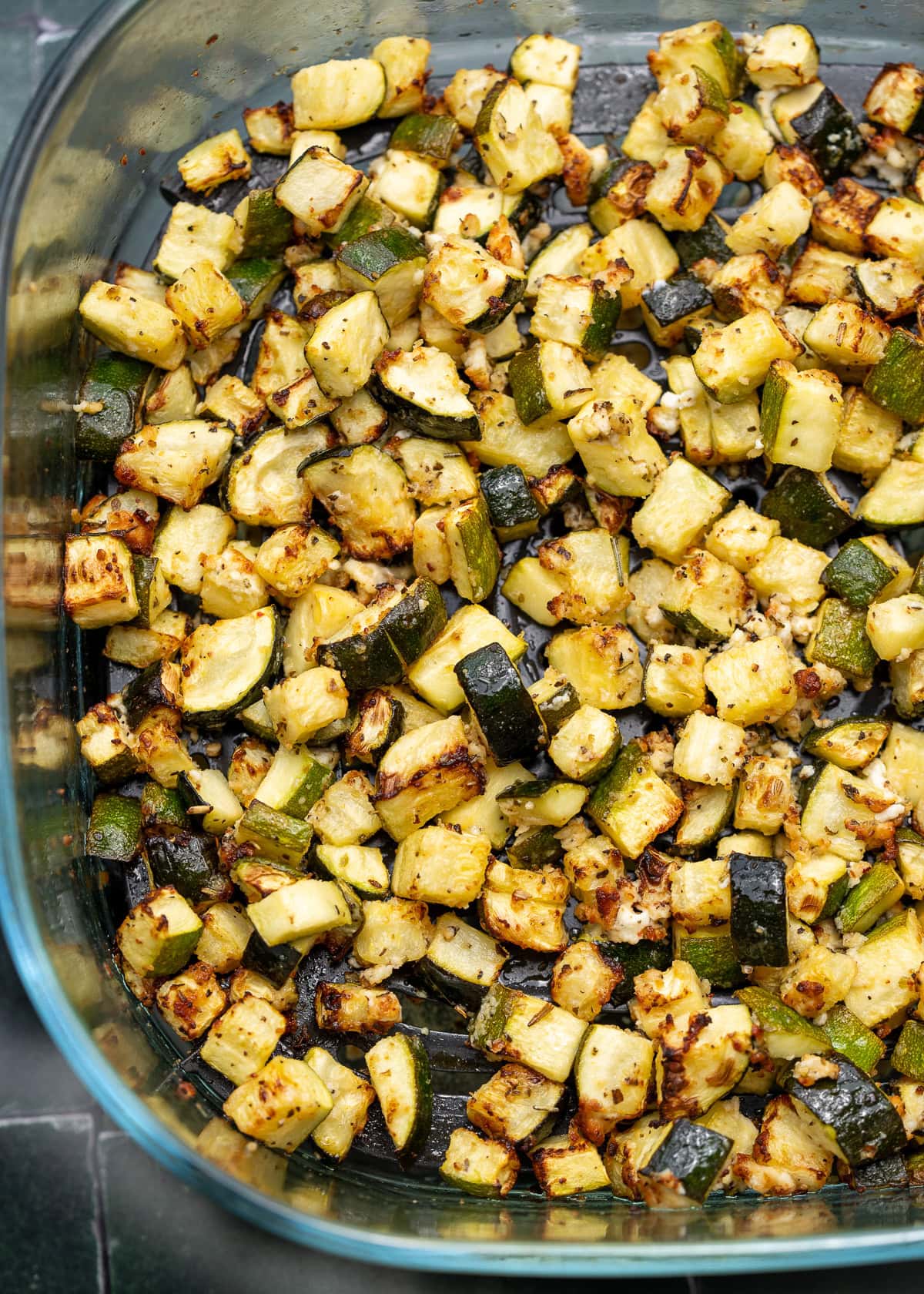 cooked zucchini in an air fryer