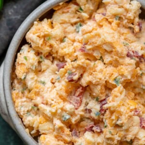 creamy pimento cheese dip in a bowl ready to be the best game night appetizer