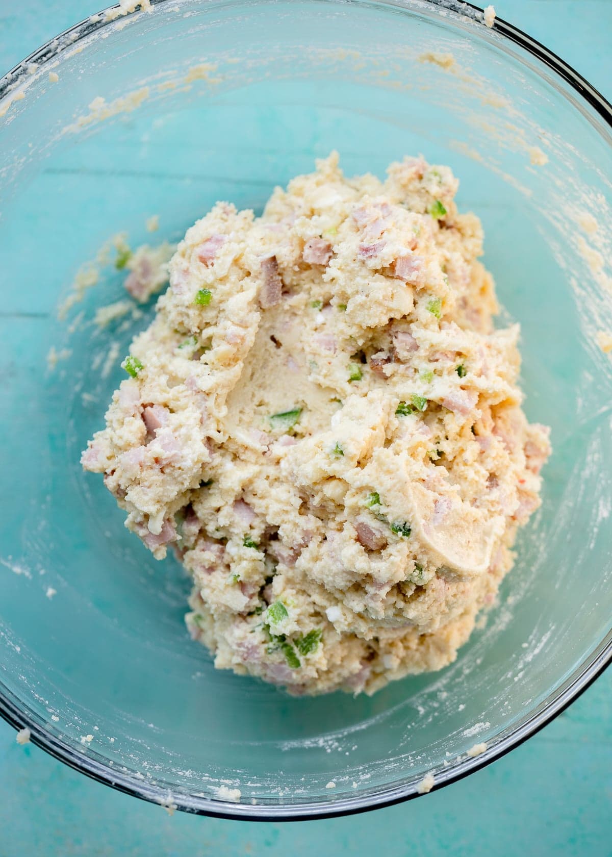 almond flour biscuit dough mixed in a bowl